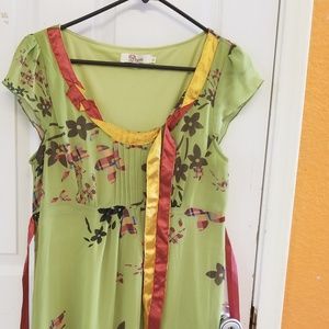 Women Soft Green Whimsical Dress, Knee Length SZ L